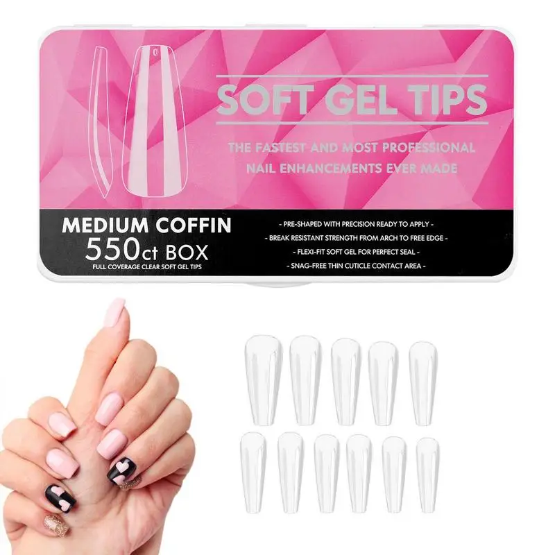 Zachte Gel Nail Tips Kit 550 Stuks Half Matte Voorgevulde Zachte Gel Full-Cover Nagel Tips Gemakkelijk Nagelverlengingen Acryl Nepnagels