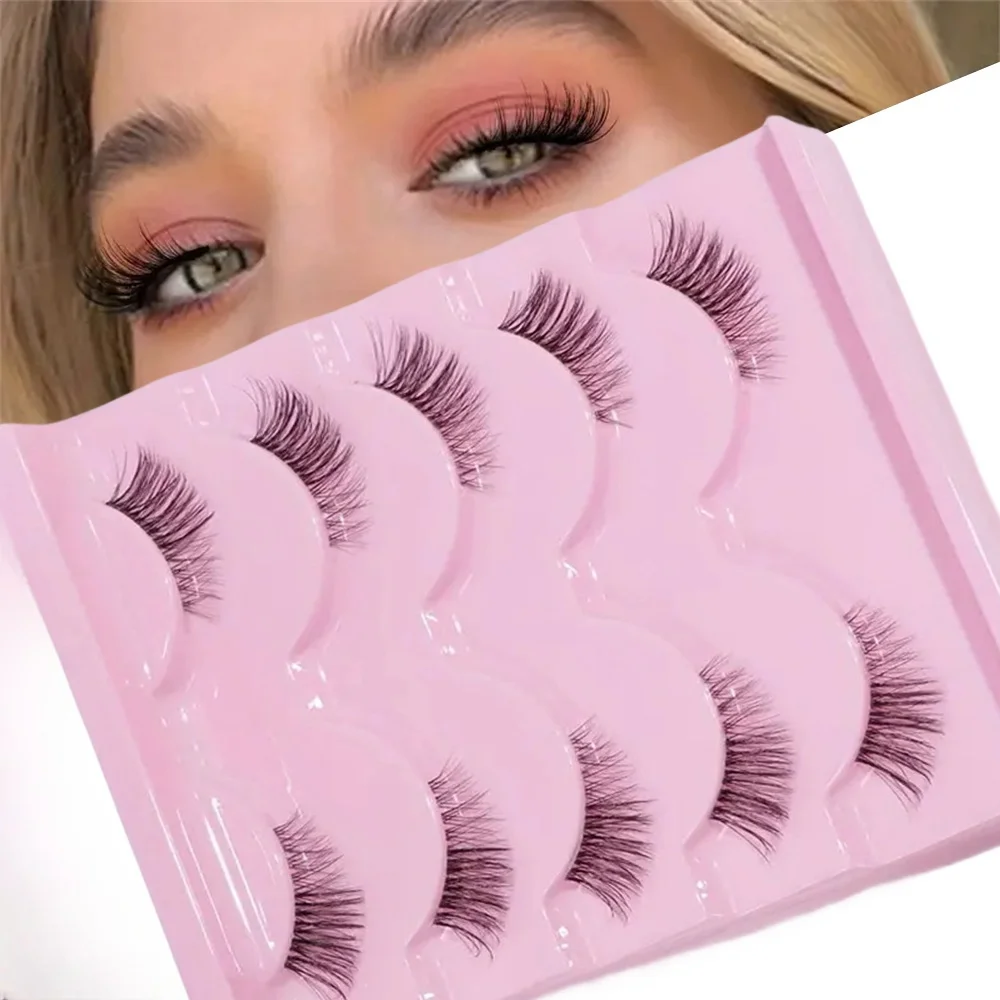 5 Pairs Half Fake Eyelashes Manga Lashes Soft Natural Cat Eye Lashes Makeup Tool Extension Clear Band Lashes