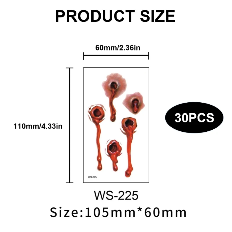 30 시트 할로윈 문신 스티커 현실적인 무서운 스티커 할로윈 스티커 메이크업 스티커 할로윈 코스프레 E1YF