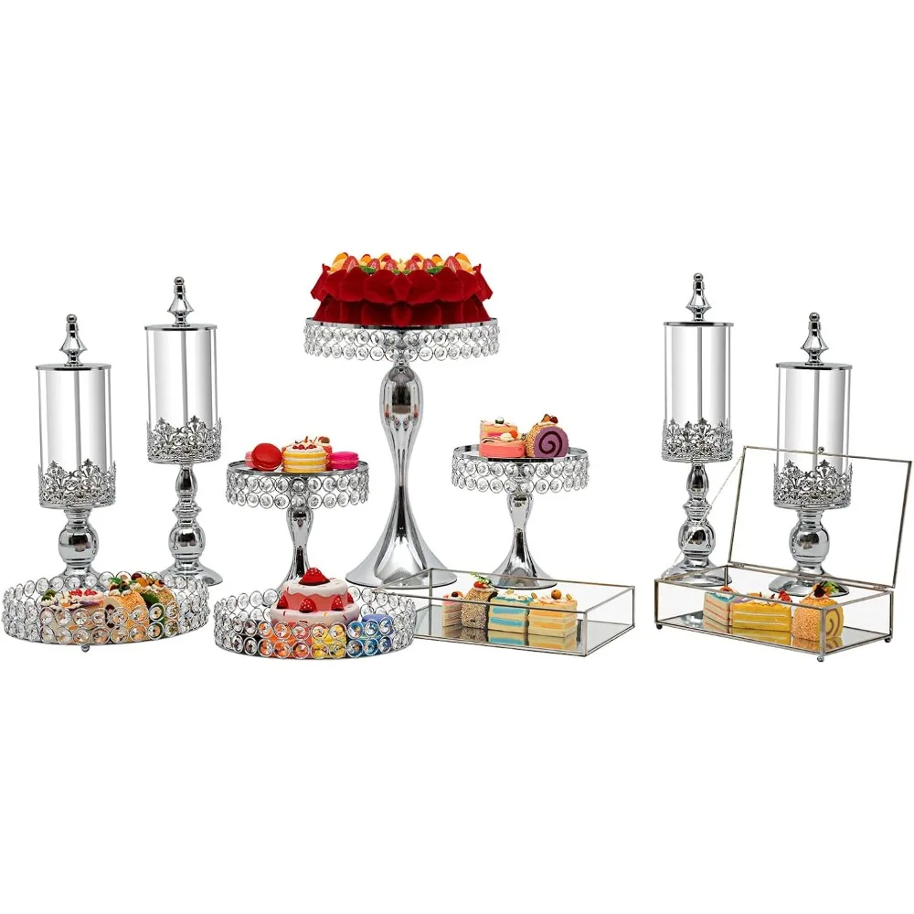 

11Pcs Metal Cupcake Stand Cake Set, Dessert Display Plate Crystal Round Tray Mirror Cake Holder Cupcake Display Tower for Weddin
