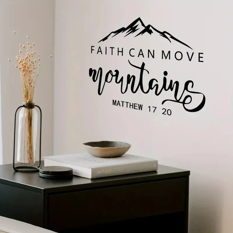 

Bible Quote Wall Sticker Faith Can Move Mountains Vinyl Decal, Christian Wall Decor Self-Adhesive Paper