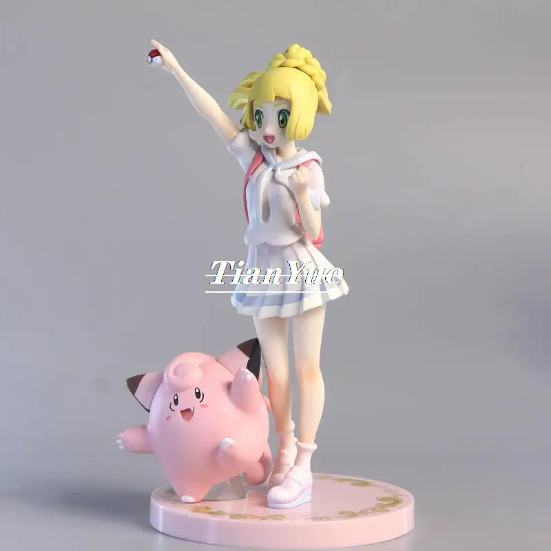 POKEMON Anime Lillie and Clefairy Cheering PVC Vinyl Doll  Decoration Christmas toy 19cm