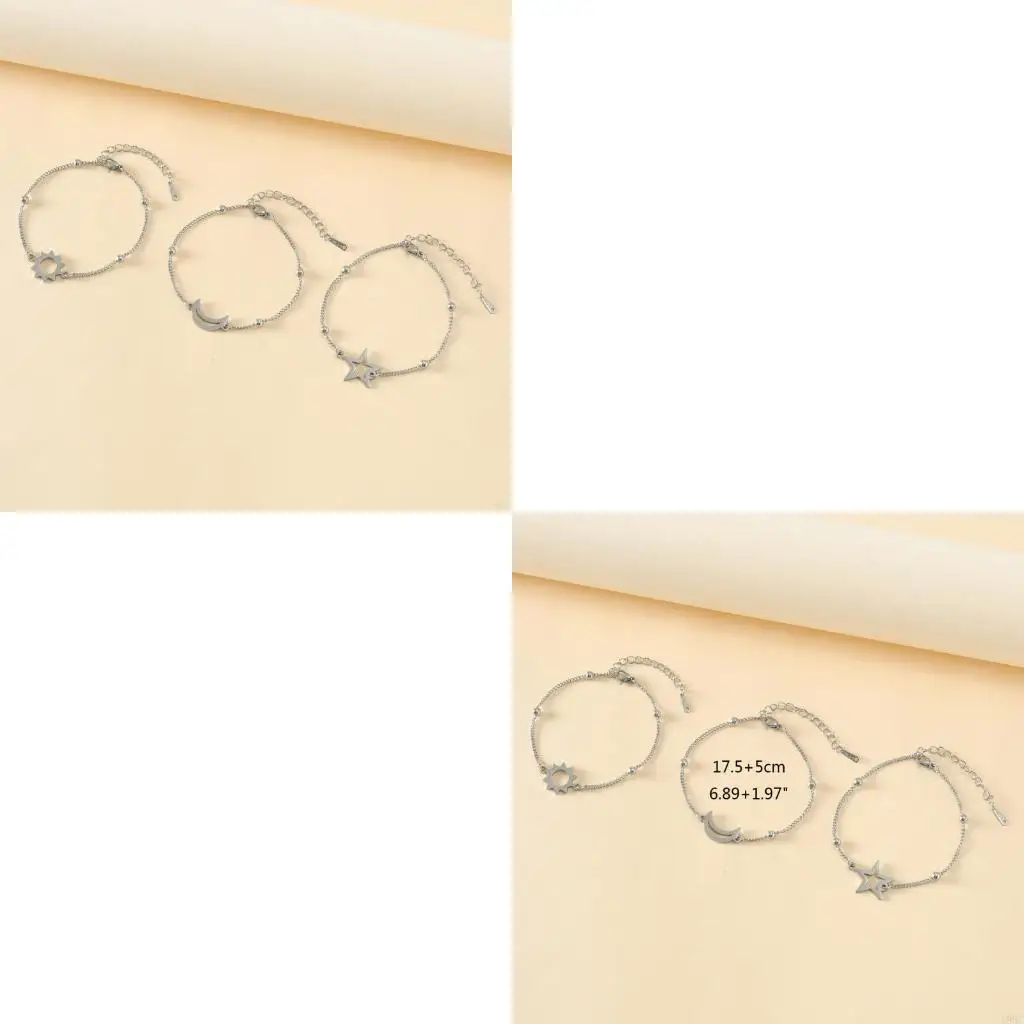 195C 3Pcs for Sun Moon and Star Best Friend Card Bracelets for Matching Friendship Promise Distance Bracelets Going Away Gift