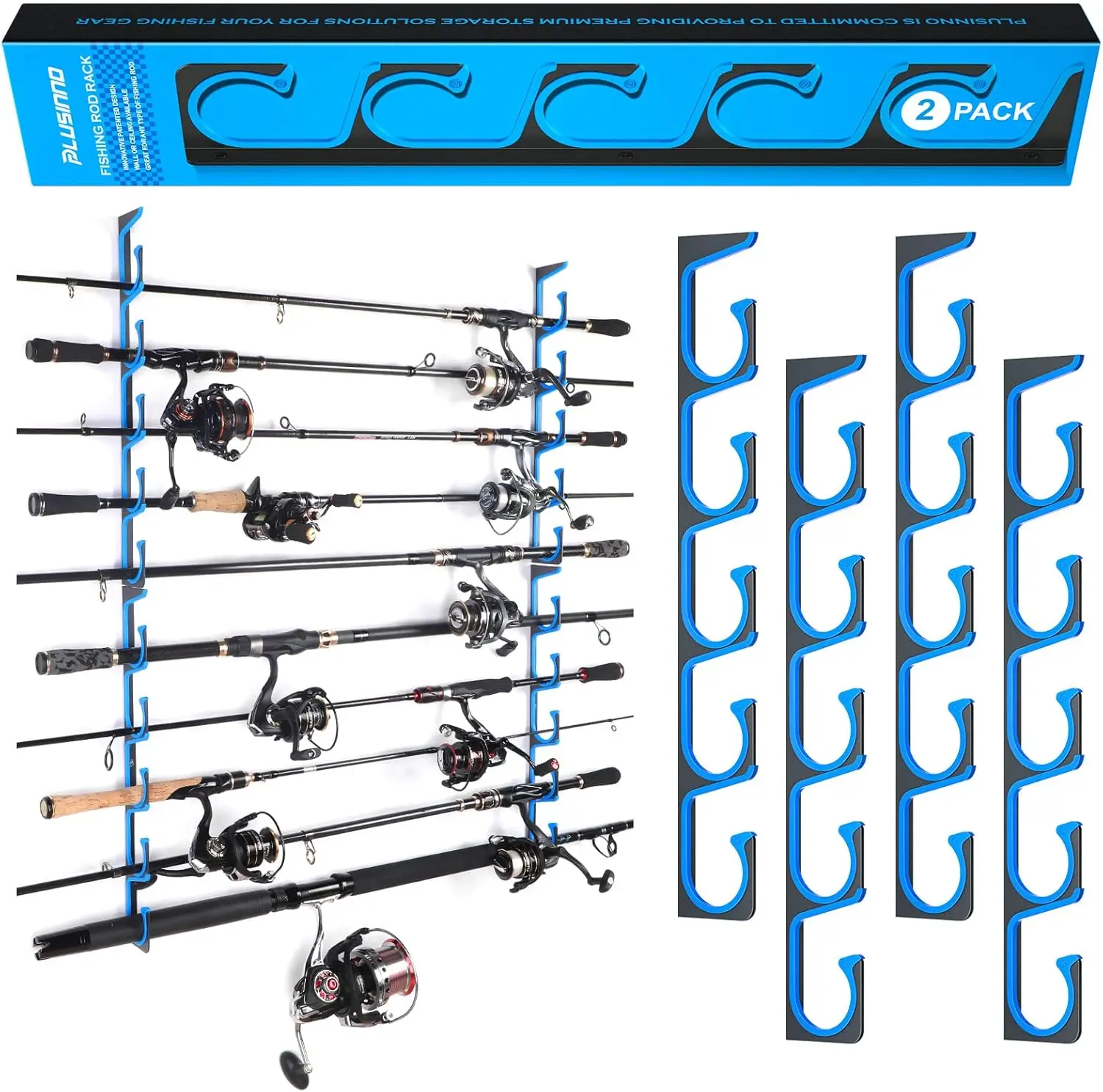 

Horizontal Fishing Rod Holder for Garage, Wall or Ceiling Mount, Holds Up to 5/10/20 Rods, Aviation Aluminum Material