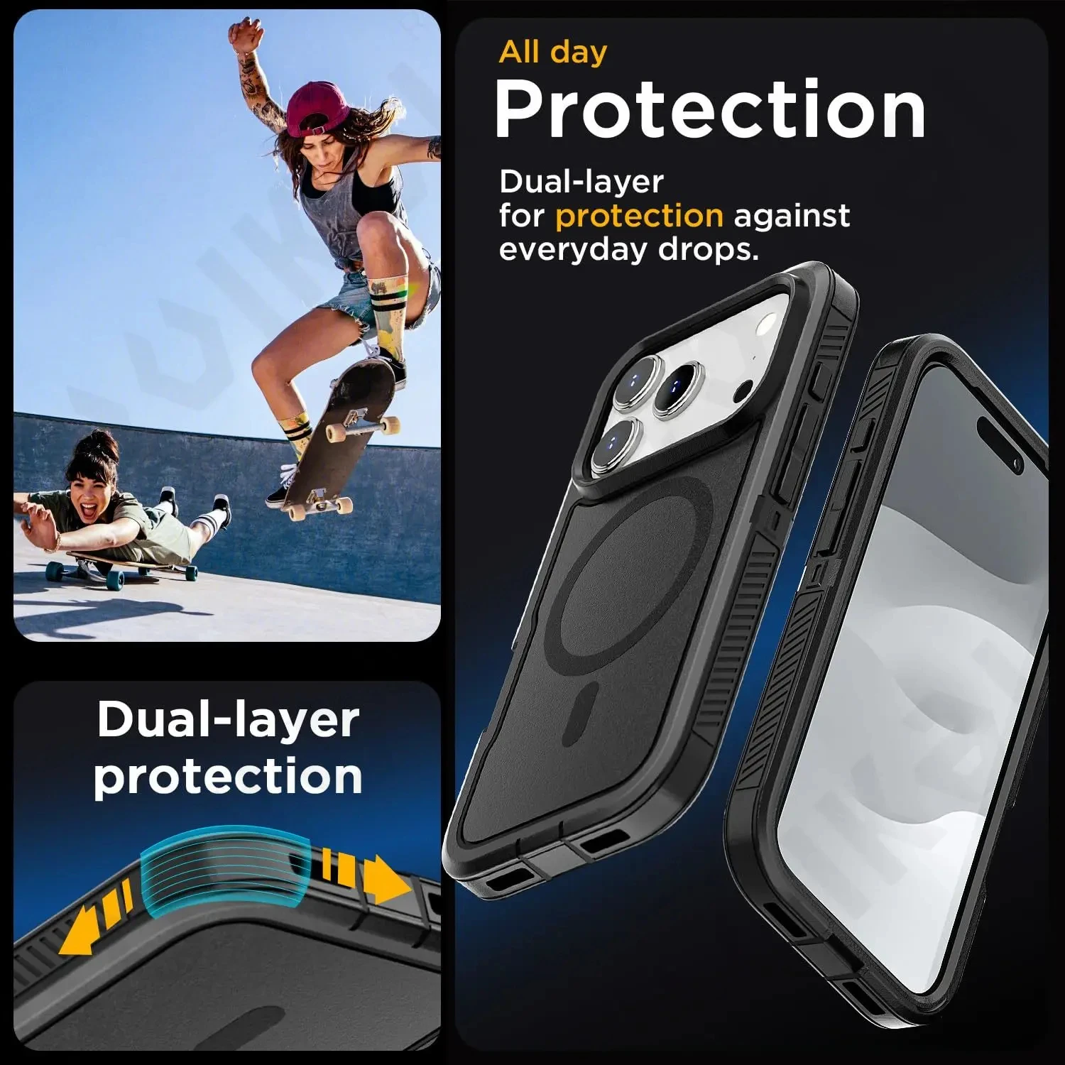Coque pour iPhone 17 16 15 14 13 12 11 Pro XR Max Plus, protection robuste, antichoc, anti-rayures, avec béquille
