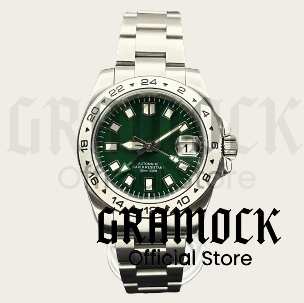 Gramock 40mm/43mm GMT Watches 10Bar Waterproof Sapphire Glass Black Blue Green Dial C3 Luminous steel Jubilee Relogio Masculino