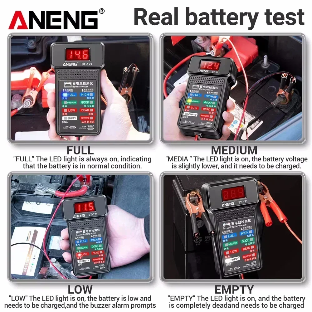 ANENG BT-171 12V Multifunctional Battery Testers Auto Repair Industry Detection with LED Reverse Display Screen Electrician Tool