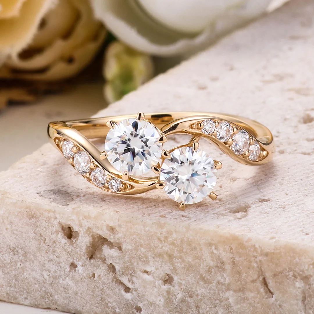 Provence Moissanite Promise Rings for Women D Color Toi Et Moi Rings with GRA Twisted Ring for Girlfriend Half Eternity Rings