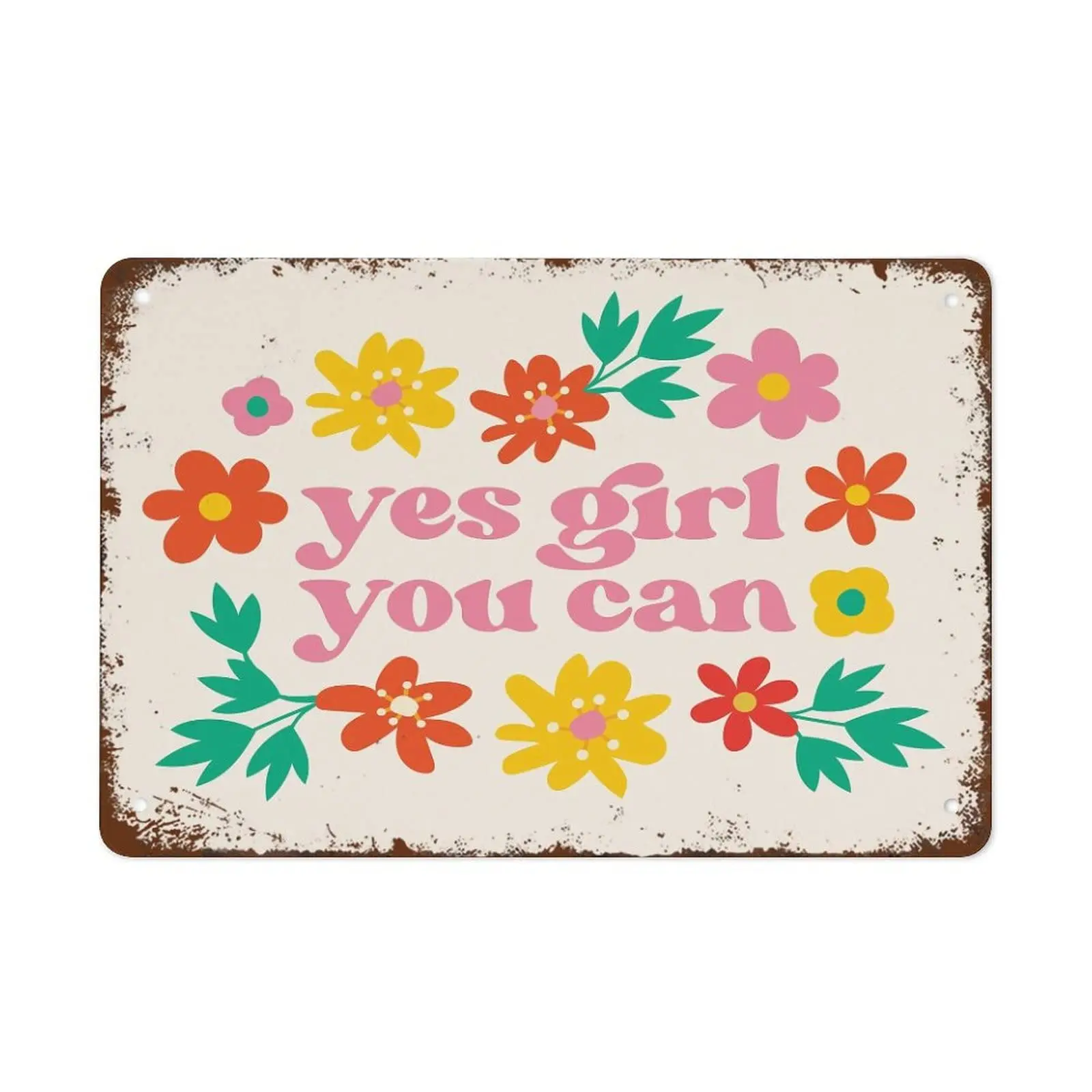 Yes Girl You Can Feminist Quote! Floral Colorful Wall Art Feminist Print Girly Room Decor Motivational Office Decor Retro Metal 