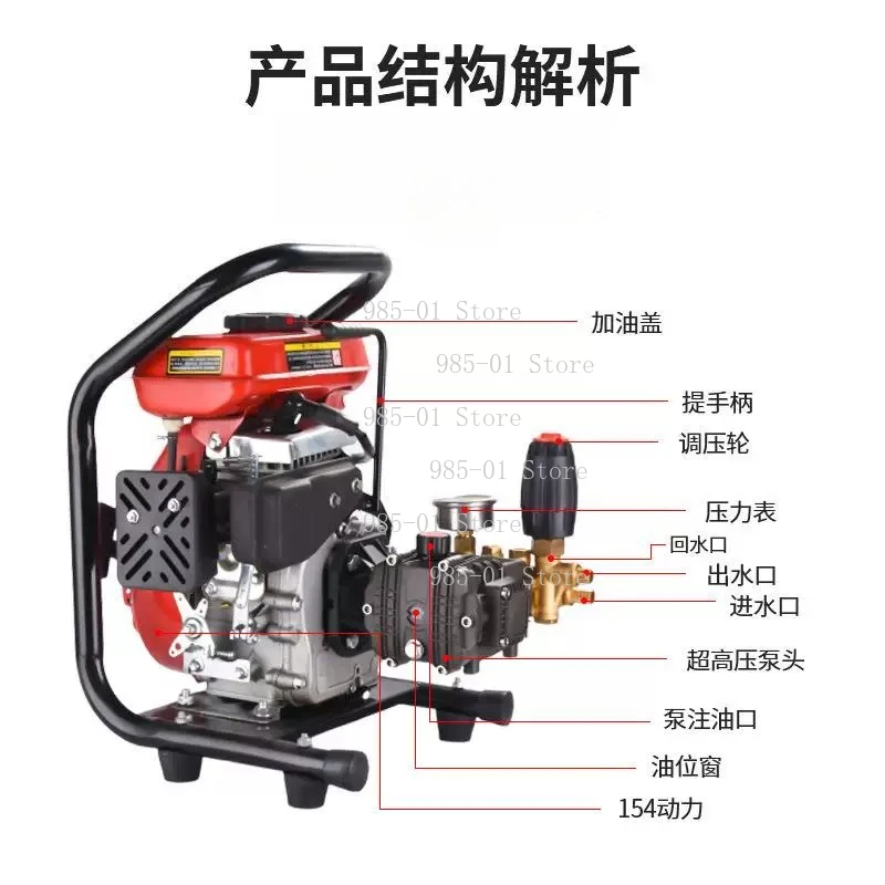 Four-Stroke Engine Sprayer, Agricultural High Pressure Water Pump, Portable Disinfection Flushing Sprayer for Garden Fruit Trees