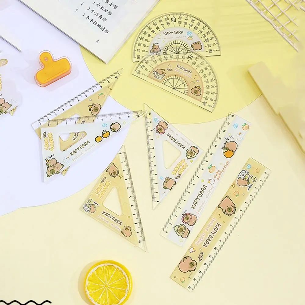 4pcs/set Creative Acrylic Capybara Set of Rulers Drawing Tools Office Supplies Straight Ruler Cute Cartoon Protractor Cute