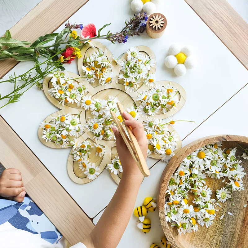 

Montessori Wooden Flower Tree Tray: Sensory Table Games, Sorting Crafts, and Handmade Decorative Materials for Kids