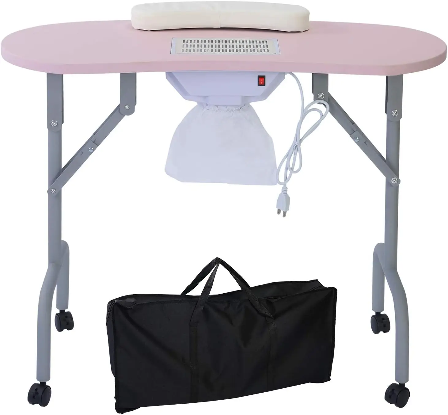 Foldable Nail Desk with Dust Collector Professional Nail Tech Table for Technician Spa Salon Workstation, Client Wrist Pad Carry