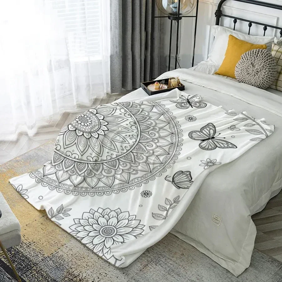 Mandala Pattern Microfiber Flannel Blanket Soft Comfortable Throw for Bedroom Living Room Sofa Home Decoration