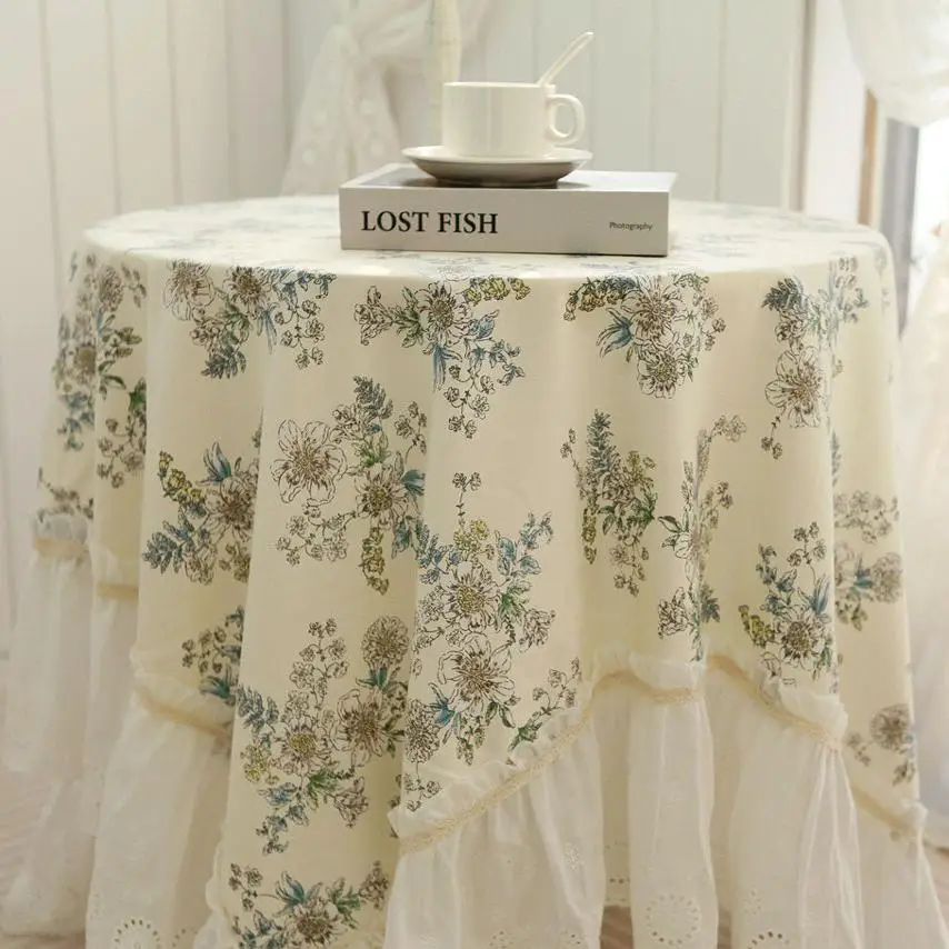 

Pure Cotton Tablecloth Pastoral Floral Princess Style Grace Tablecloth Coffeetable Cloth Elegant Diningtable Decorative Cloth