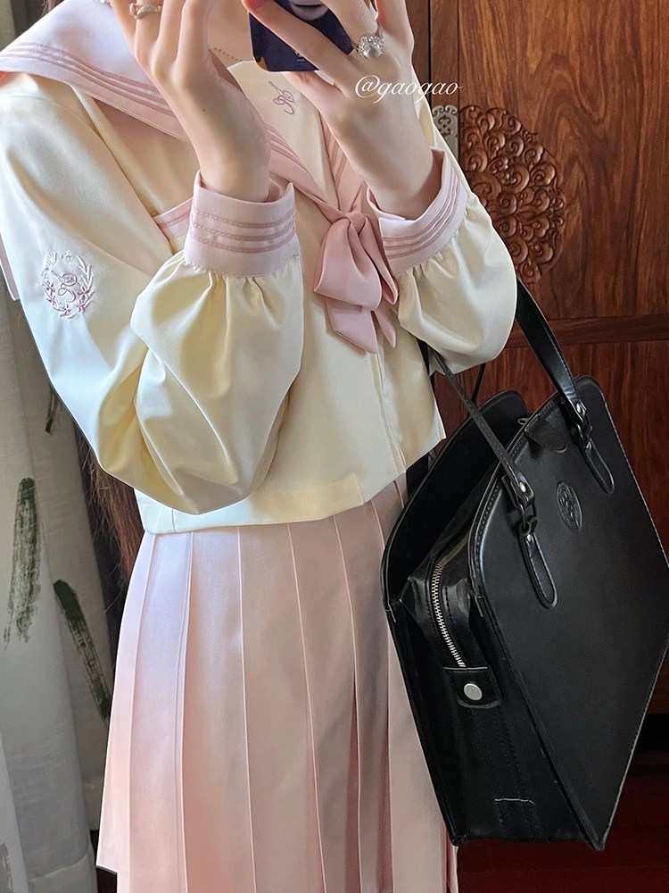 Elegant Sweet Pink Sailor Jk Uniform Short Sleeve Japanese Sweet Top Girl Spring Summer A-line Age-reducing Short Pleated Skirt