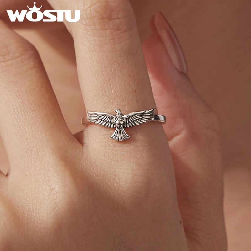 WOSTU стерлингового серебра 925 пробы, открытое кольцо с орлом, окисленное серебро, винтажный ширительный орел для женщин, день рождения, повседневные ювелирные изделия, подарок