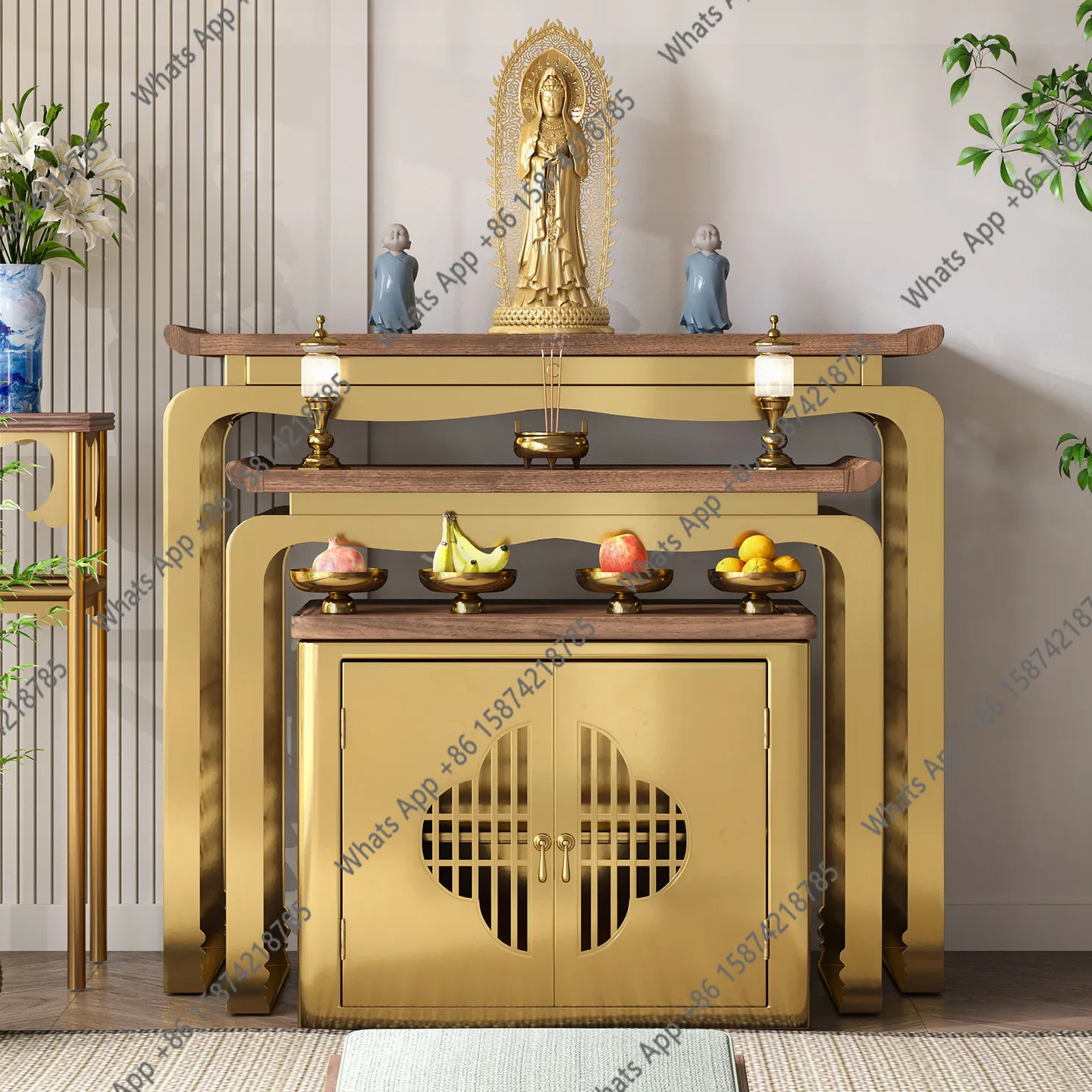 Light luxury new Chinese-style table incense case household three-layer offering platform entrance Buddha platform offering Zhuo