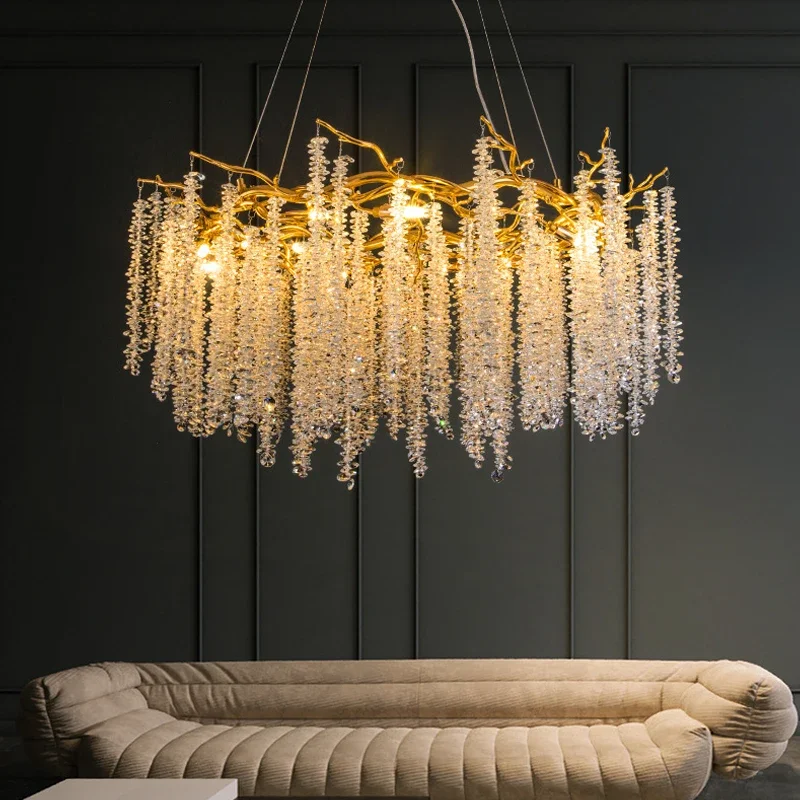 Luxury Gold Crystal LED Chandeliers Living Dining Room Lighting Lustre Decor Pendant Chandelier Indoor Hotel Bar Lights Fixture