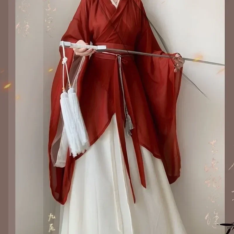 

WeiJin Dynasty Red Cross Collar Hanfu Dress Chinese Traditional Women's Clothing Retro Stage Cospaly Princess Dance Costumes