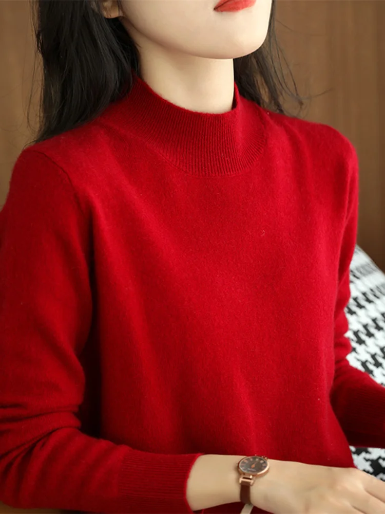 

Женский вязаный шерстяной свитер на осень-зиму, свободный крой, с высоким воротником, толстый, для повседневной носки, однотонный, теплый, элегантный.