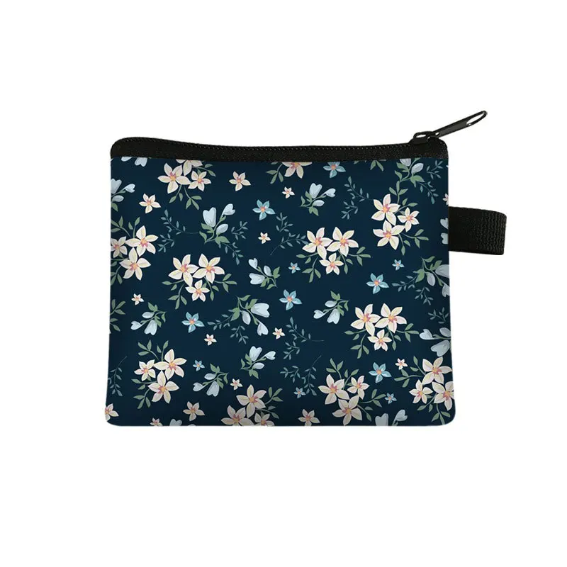 Bolsa cosmética pequena com estampa floral, bolsa organizadora de armazenamento de guardanapo sanitário para meninas e mulheres, cartão de moeda, dinheiro, fone de ouvido, batom, bolsa