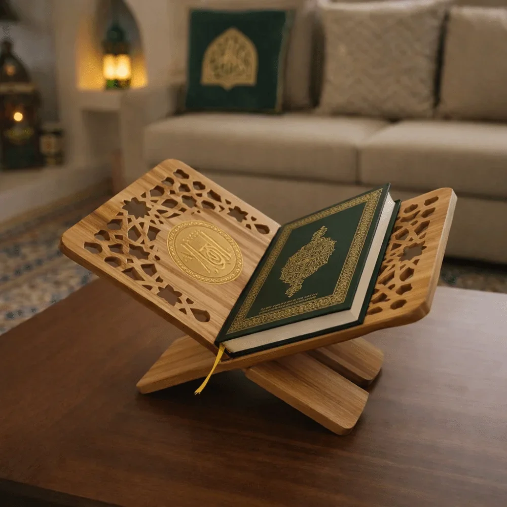Sturdy Flower Pattern Wooden Quran Holder Elegant Style Detachable Recipe Storage Rack Hollow Out Book Display Rack Bedroom