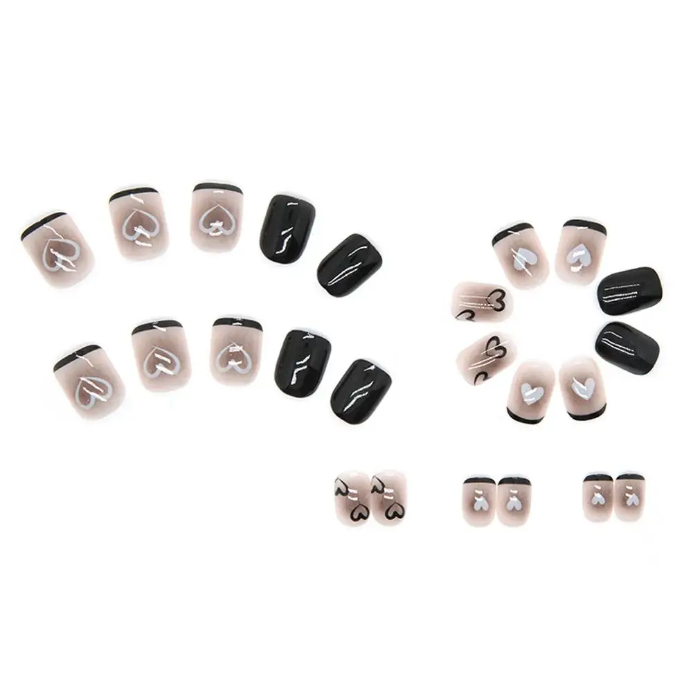 24pcs Black Heart Coffin Cute Kawaii Press On Nail Tips Finished Full Cover Artificial Fake Nails Seamless Removable False Nails image 4