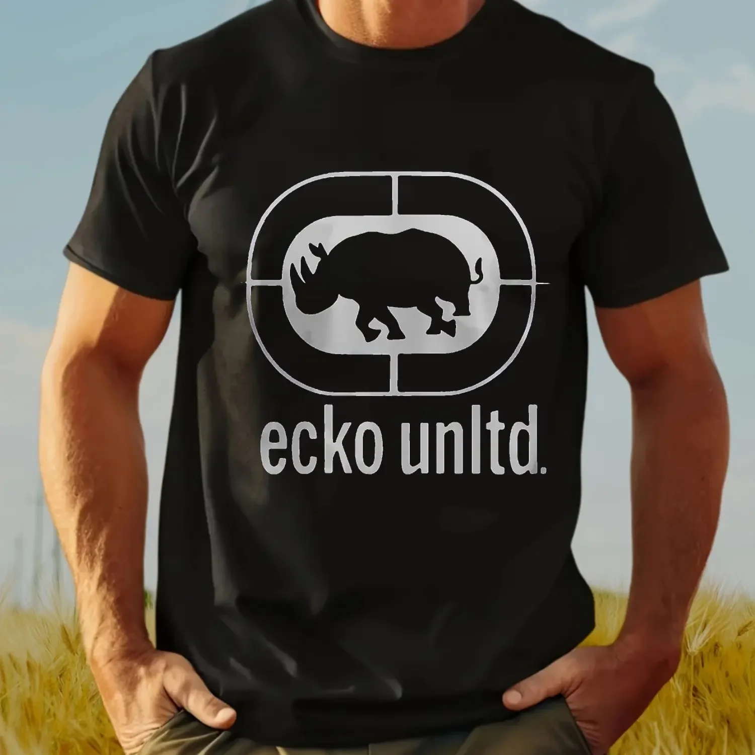 Dual Layer Inner Frame Rhino Ecko T Shirt Men Solid Black Base Soft Breathable Casual Outdoor Top