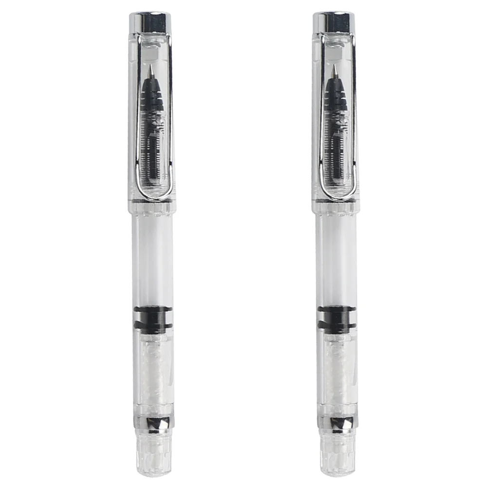 

2 Pcs Piston Filling Gel Pen Office Writing Calligraphy Pens Fountain Plastic Ink Multi-function Tabletop