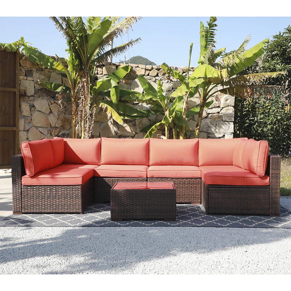 JARDINA 7PCS Outdoor Patio Furniture Sofa Wicker Furniture Set with Cushions Glass Coffee Table Single Sofa Armchair