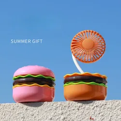 Summer Small Fan Cute Hamburger USB Rechargeable Electric Fan with Storage Desktop and Handheld Small Fan Handheld Fan Cooling