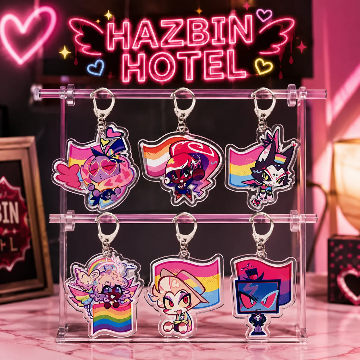 Anime HazbinHotel2 6cm Acrylic Keyrings Backpack Decorations Alastor/HuskAccessories Decor Gifts Exquisite Products