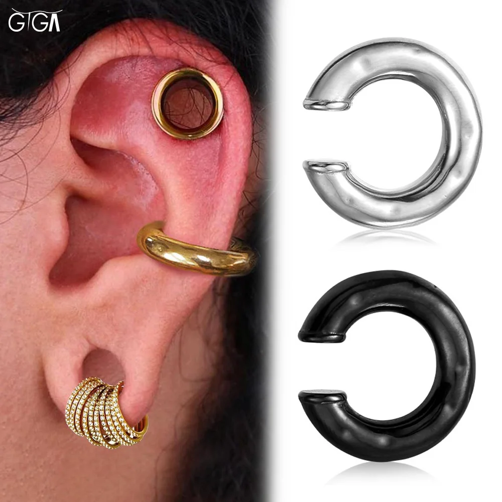 Giga 1/2Pcs Stainless Steel Thick C Shape Ear Cuff No Piercing Ear Clips Non Pierced Cartilage Fake Ear Jewelry For Women Men