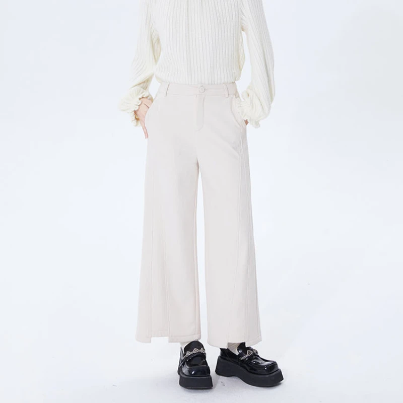 QWEEK Vintage Casual Corduroy Pants Women Baggy Japanese Kawaii High Waist Thick Trousers Autumn Warm Basic Straight Pantalones