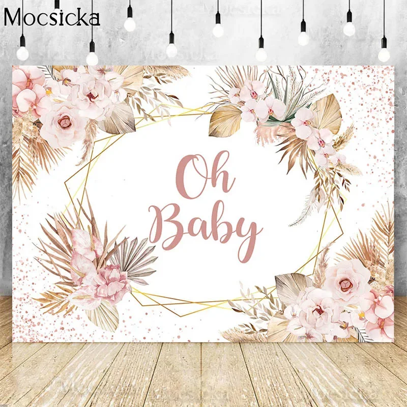 

Mocsicka Oh Baby 1st Birthday Party Backdrop Pampas Grass Pink Flowers Decor Kids First Bday Baby Shower Background Photo Studio