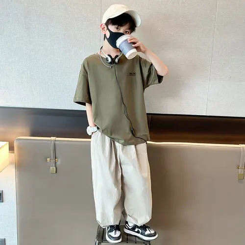 Teens Children's Summer Sets for Boys Clothing Cotton Set 2025 New Fashion Kids Loose Handsome T-shirt+ Lantern Pants Set Outfit - Image 3