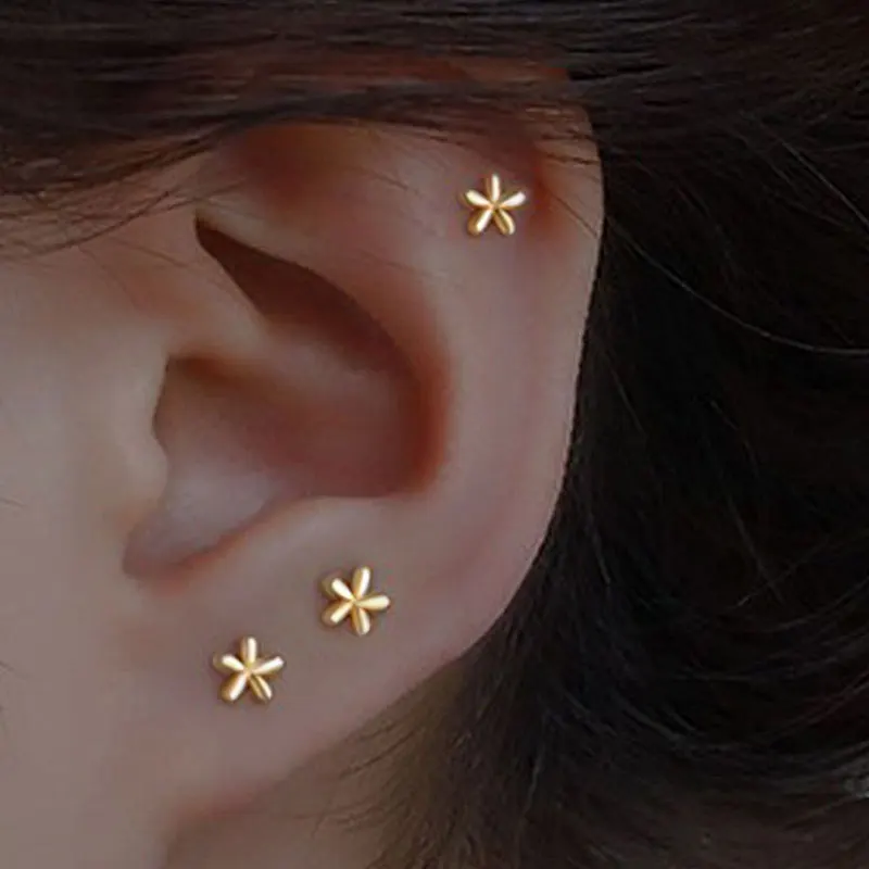 New Small Flower Stud Earring For Women Trendy Ear Partner Simple Geometric Petal Design Cute Sweet  Personality Student Jewelry