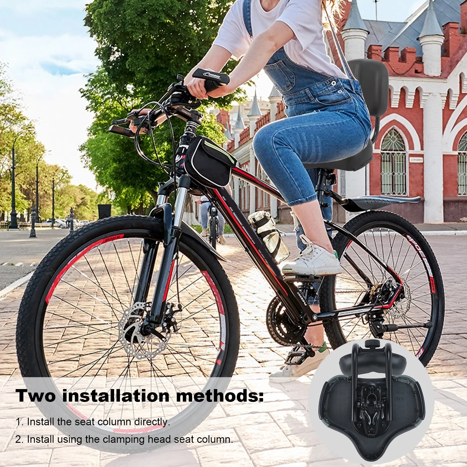 

Bike Seat with Backrest Adjustable Height Exercise Bike Seat Bicycle Saddle Wide Saddle Seat for Men Women Electric Bike