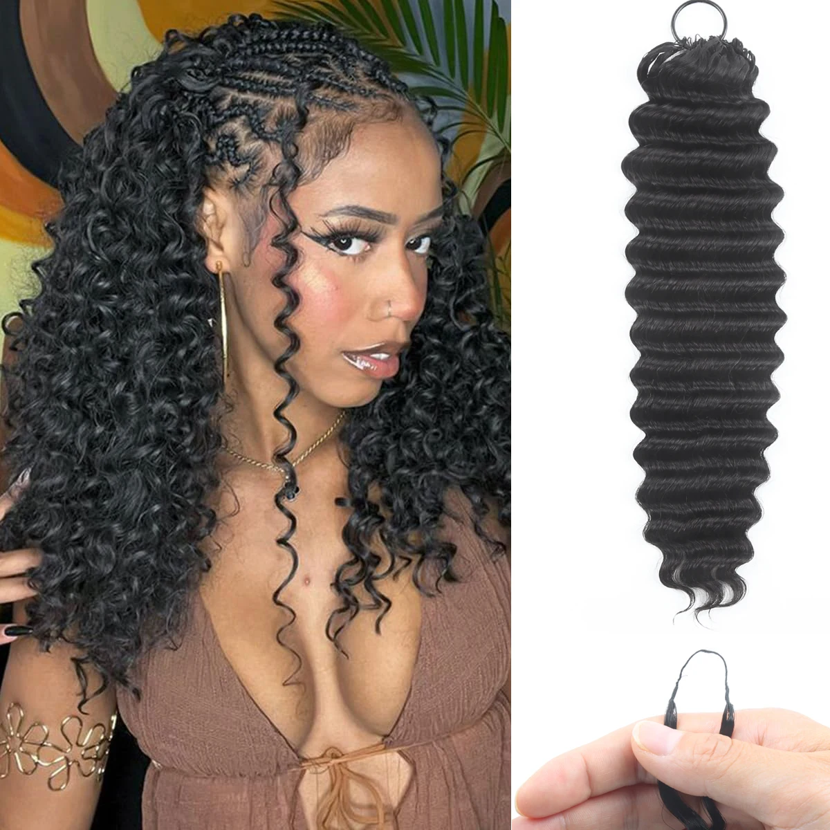 

Human Crochet Hair for Women Deep Wave Bundles Human Hair Pre-separated 50 Strands Knots Feather Crochet Human Hair Extensions