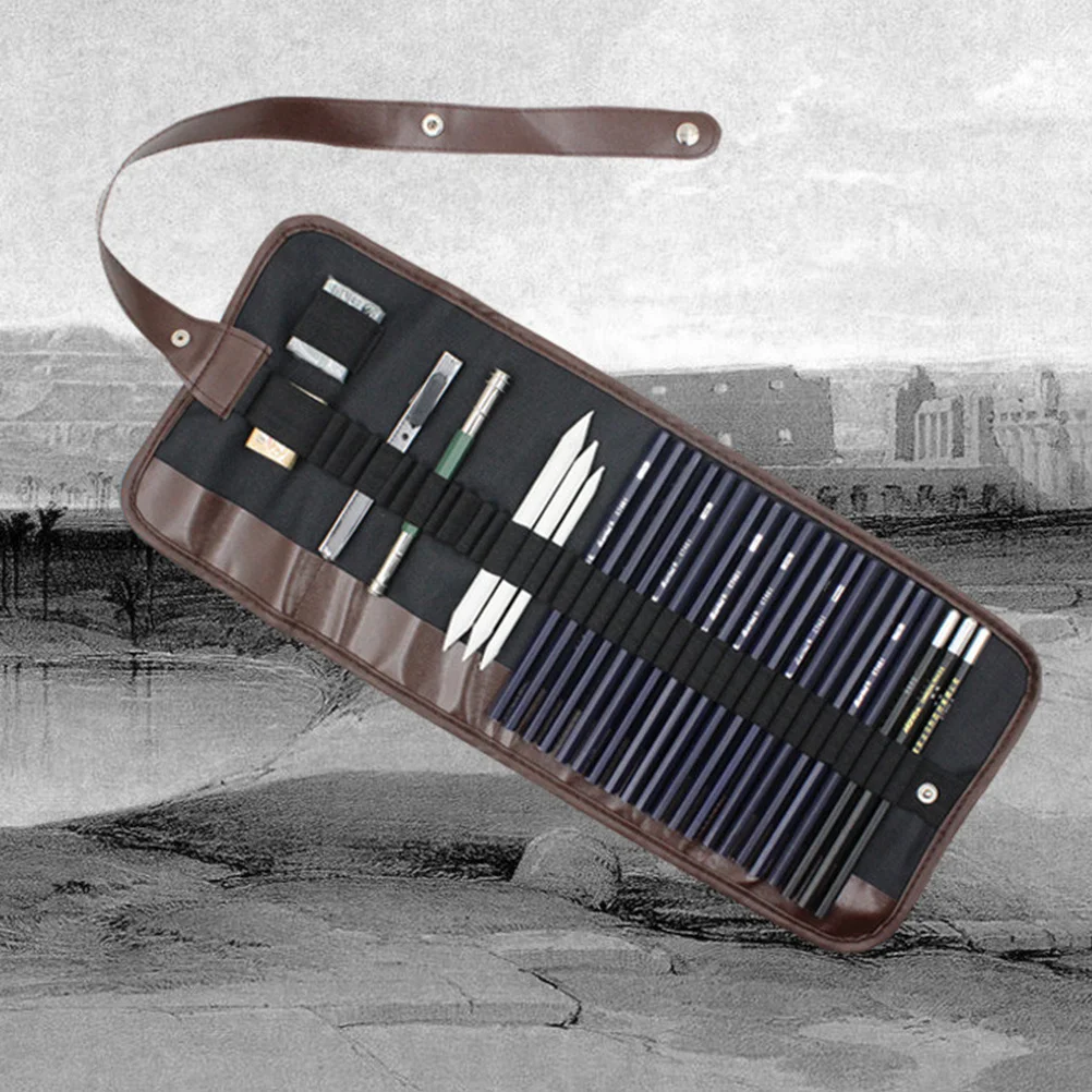 

29-Piece Sketch Kit Professional Drawing Pencil Set for Beginners Artists Charcoal Erasers Paper Pens Canvas Bag