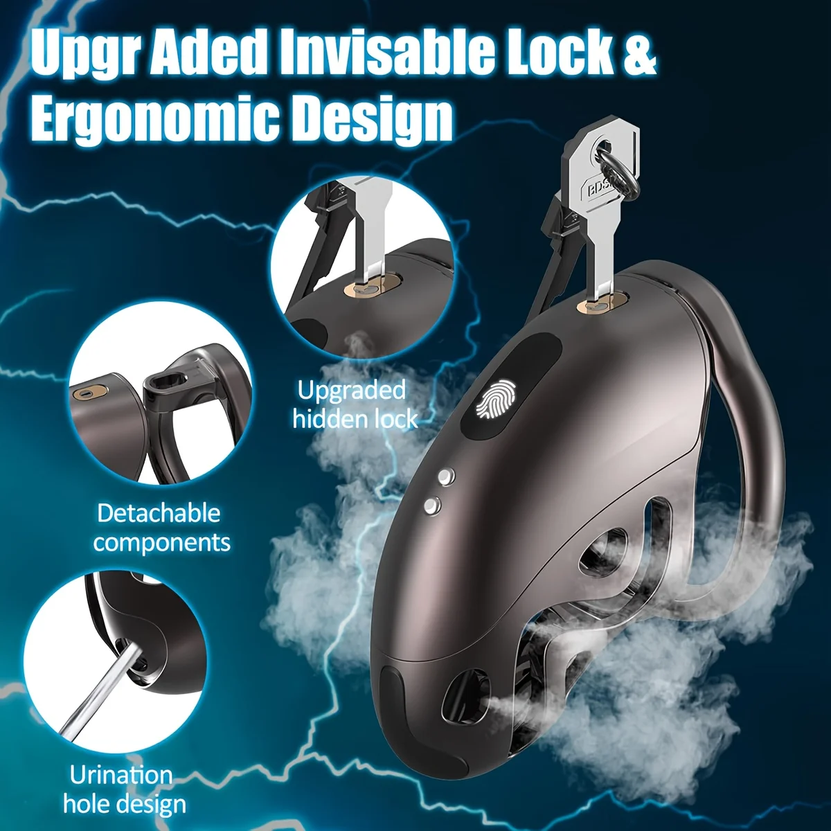 Dispositivo de Cadeia de Castidade Masculina com Choque Elétrico, Cadeia para Pênis, Bloqueio de Abstinência, Brinquedos Eróticos para Adultos