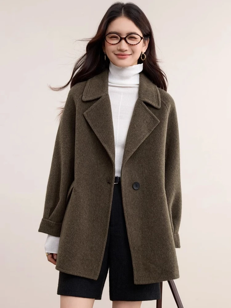 

SENTUBILA Women's British Style Double Faced Wool Coat 2025 Winter Notch Lapel Loose Warm Casual Elegant Outerwear W54OA1880