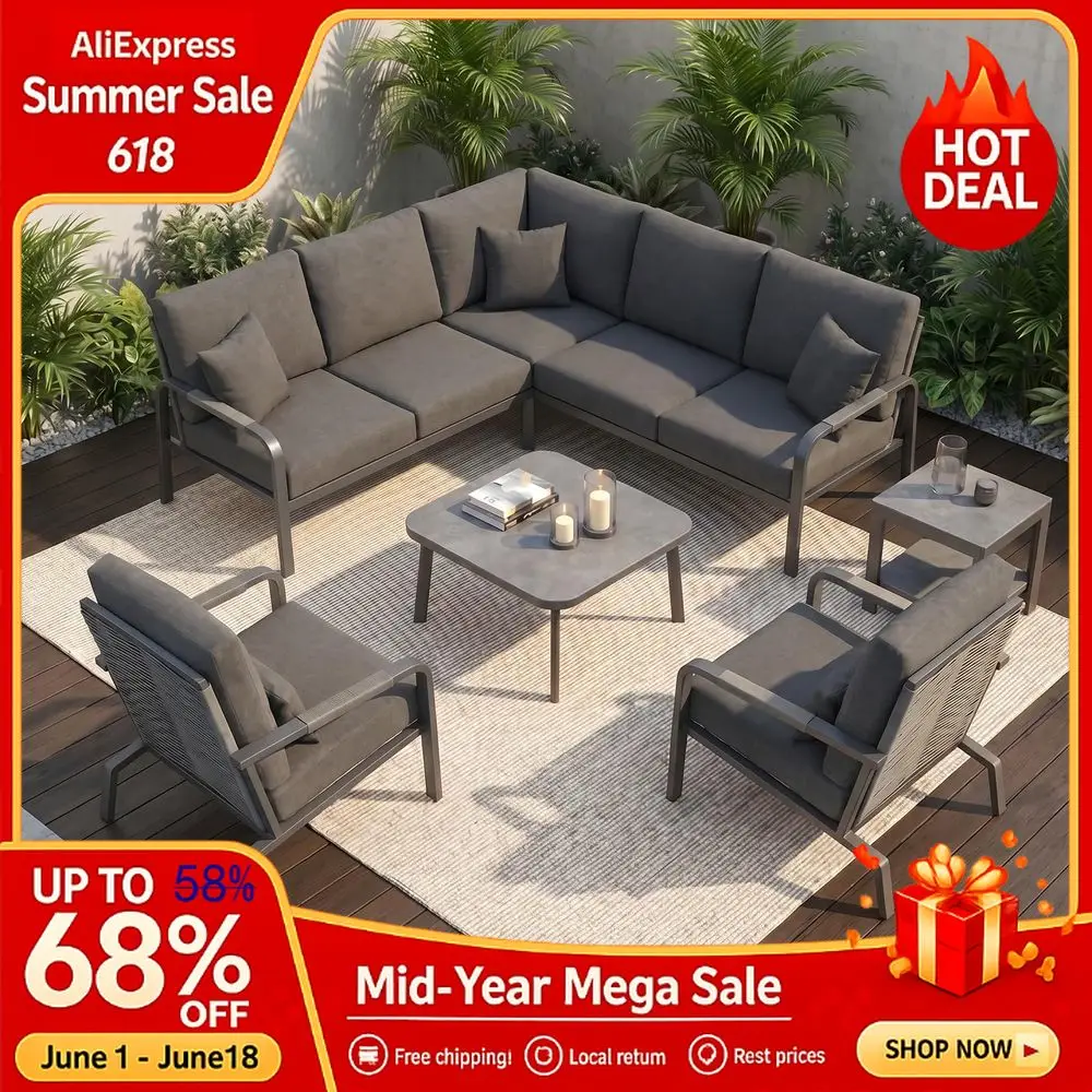 Aluminum Patio Furniture Set, Outdoor LShaped Sectional Sofa Coffee Table amp Side Table,Patio 3Piece Sofa Set,Thick Wat, Custom