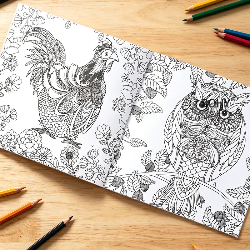 1 Large-sized Magic Forest Animal Coloring Book, Include Animal Mandala Thread Drafts Such As Elephants/owls/swans Etc, 24 Pages