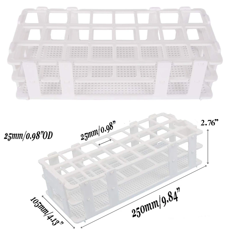 Tube à essai de laboratoire en plastique T1, support pour tubes à essai de 25mm, poignées amovibles, blanc, 24 trous, 2 pièces