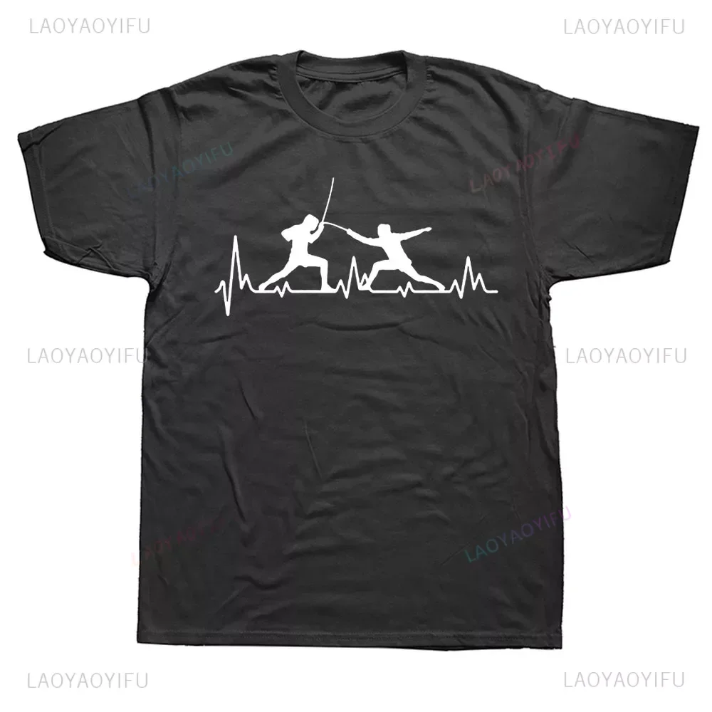 Funny Printed HeartBeat Fencing T Shirts Summer Short Sleeve Harajuku Loose Casual Men T-Shirt Comfort Breathe Y2k Fashion Tees image 2