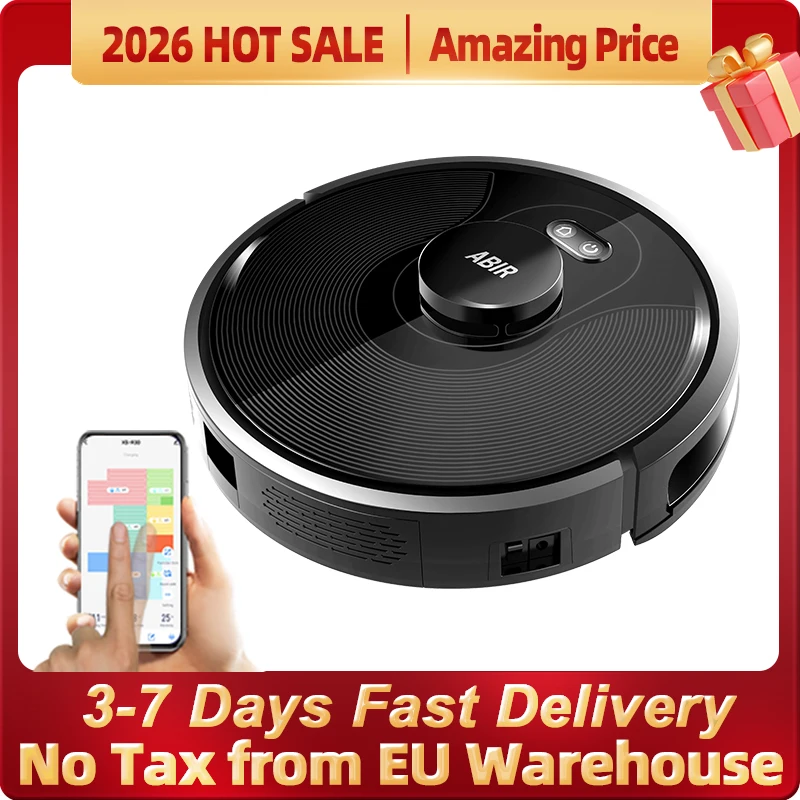 (code promo:EU1000)Aspirateur robot ABIR X8, Lidar laser, Lampe UV puissante, Capteur TOF Wisdom, Aspiration 6500pa, Carte multi-étages, Zone restreinte APP, Nettoyage humide intelligent