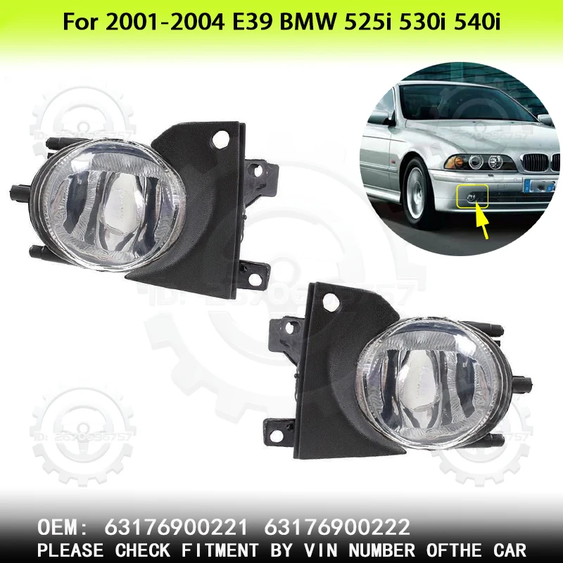 

For BMW E39 2001-2004 525i 530i 540i Front Bumper Fog Lights Replacement Clear Fog Lamps 63176900221 63176900222
