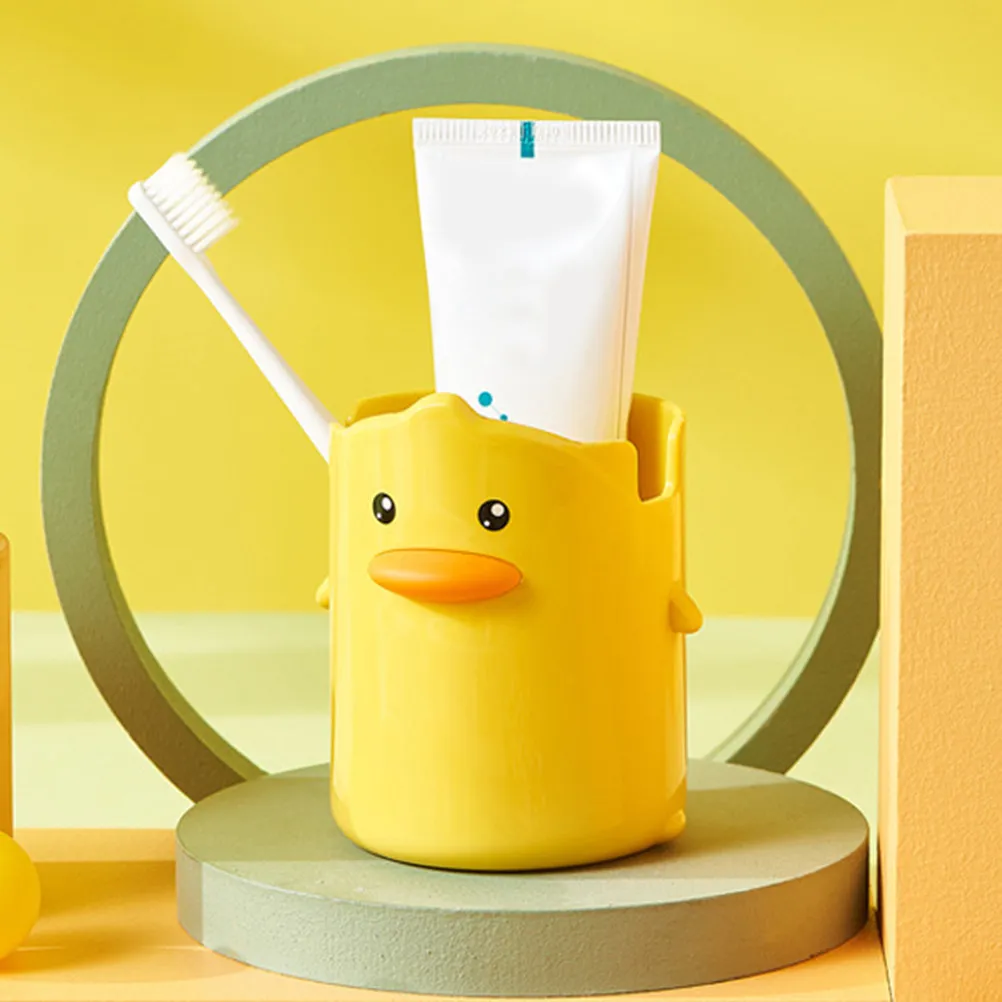 Yellow Duck Desk Pen Holder Cute Cartoon Style Pencil Organizer Makeup Brush Cup Stationery Container Sturdy Crack Resistant